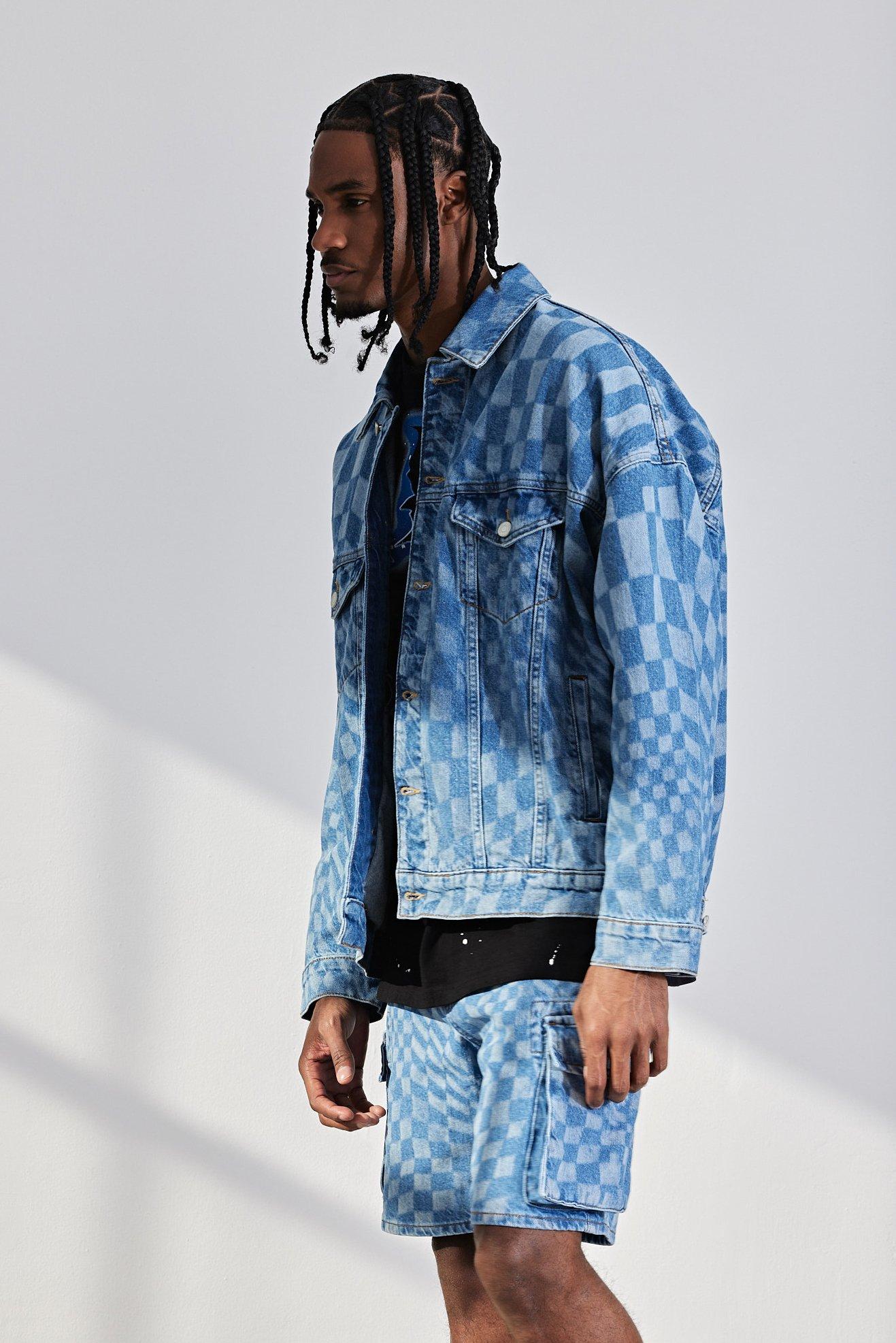 Checkered denim jacket on sale mens